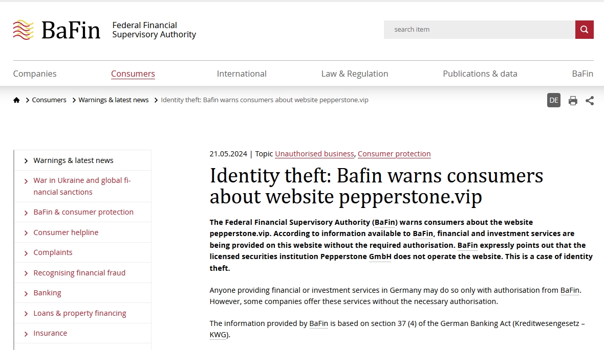 BaFin Unveils Unauthorized Financial Services A Clone of Pepperstone
